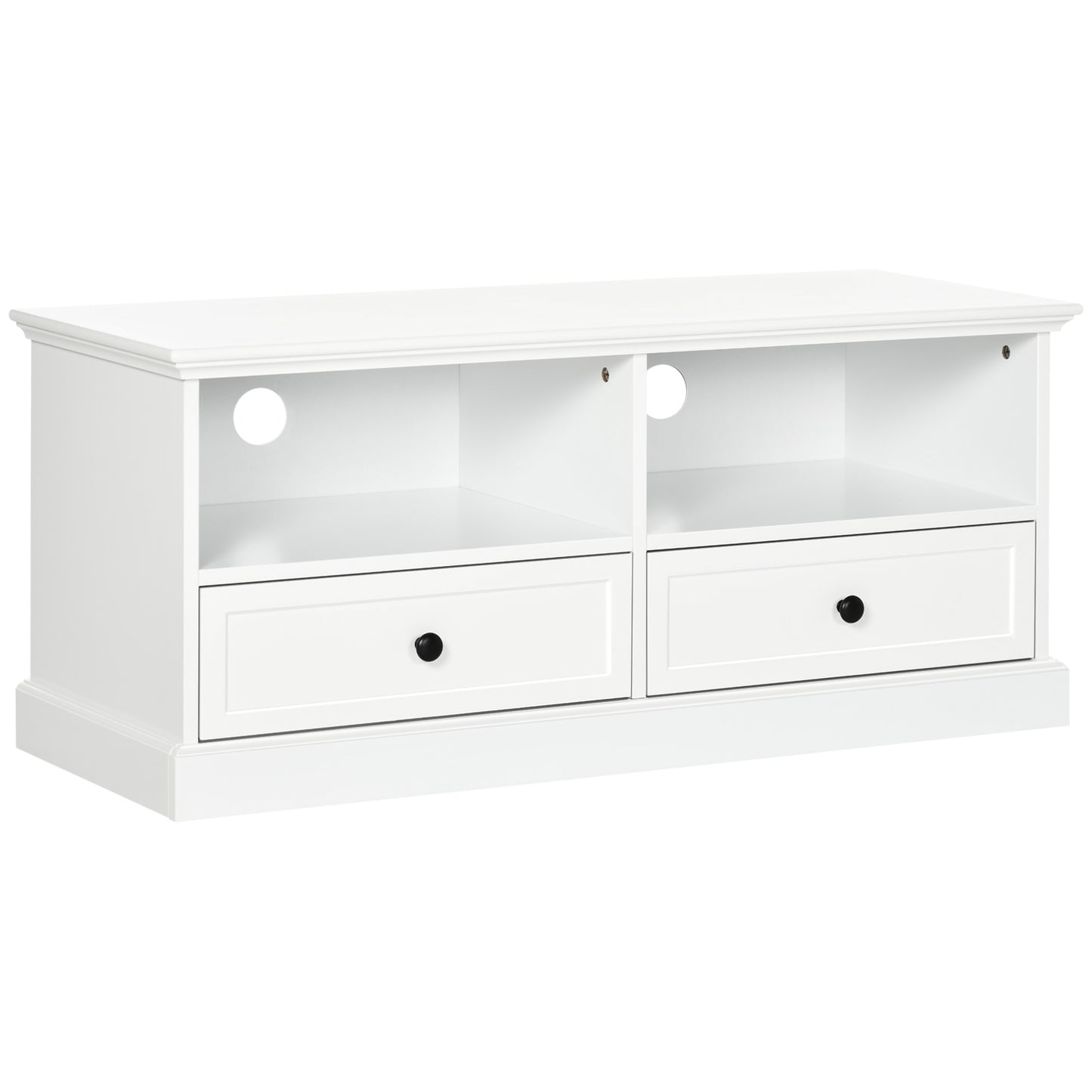 Letoco Yoyo Wooden White Compact TV Stand With Drawers OFauxn Storage And Cable Management For Screens Up To 45 Inches