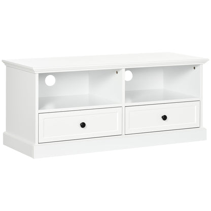 Letoco Yoyo Wooden White Compact TV Stand With Drawers OFauxn Storage And Cable Management For Screens Up To 45 Inches