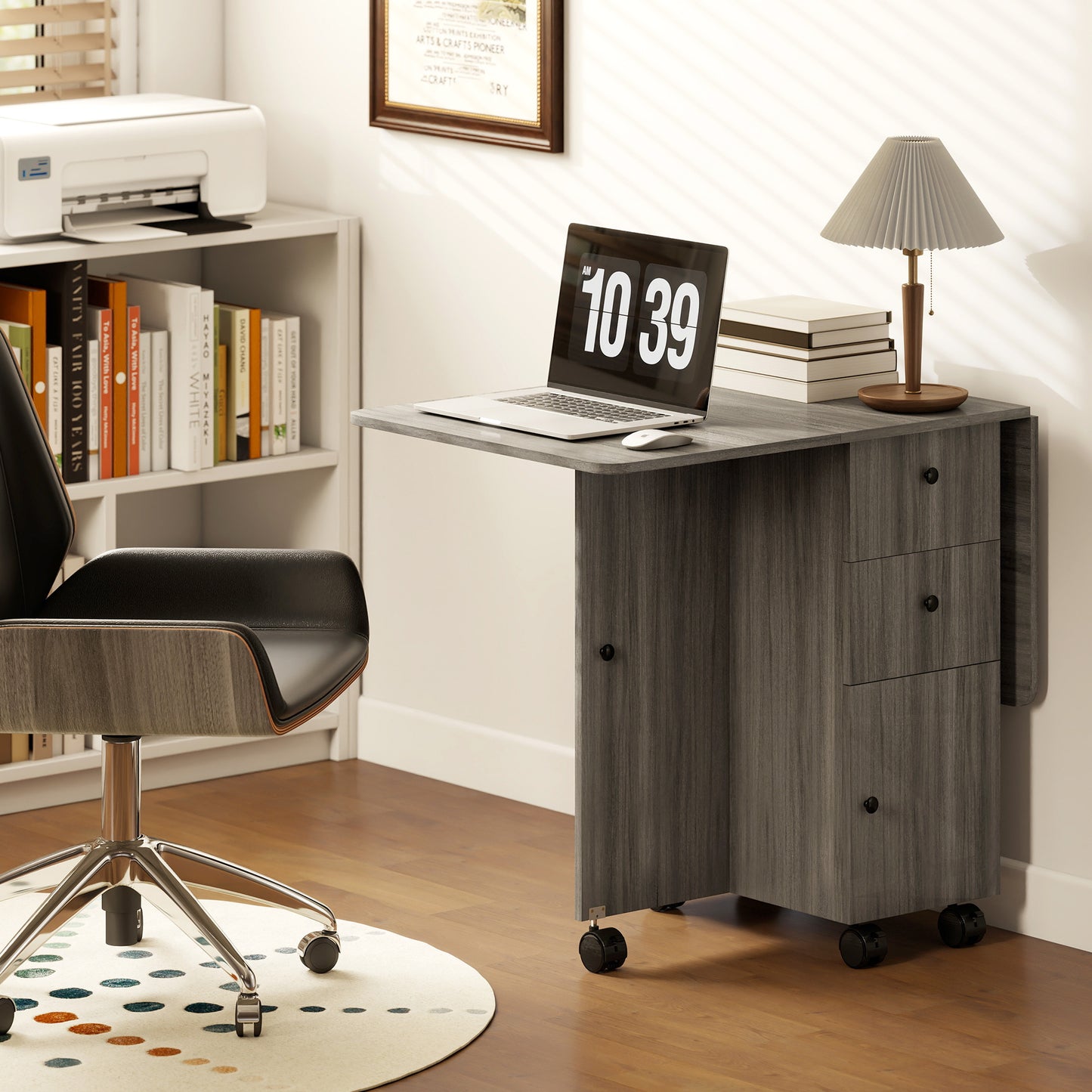 Todiralo Wooden Grey Drop Leaf Dining Table With Built In Storage For 6