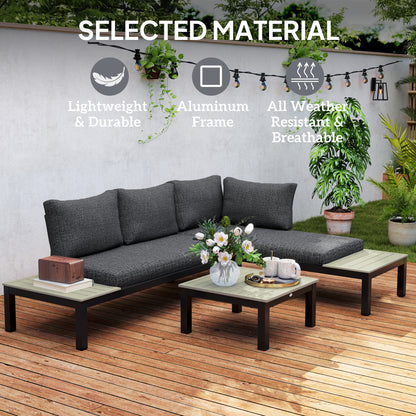 Tozitello Aluminium Dark Grey 3 Piece Corner Garden Sofa Set With Coffee Table And 2 Side Tables