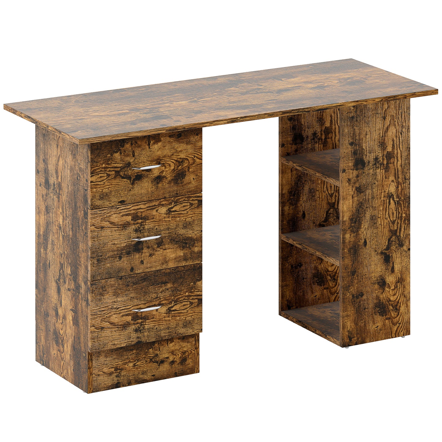 Lomoto 120cm Rustic Brown Home Office Desk With 3 Shelves And 3 Drawers