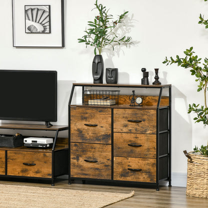 Rasozi Metal And Fabric Rustic Brown 5 Drawer Industrial Storage Chest With Shelf Shelf