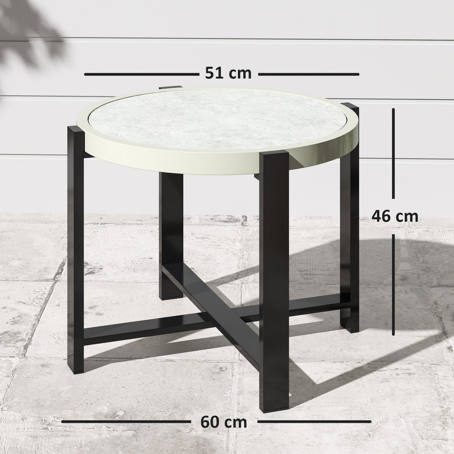 Linado Aluminium Light Grey Round Outdoor Side Table With Marble Effect Glass Top