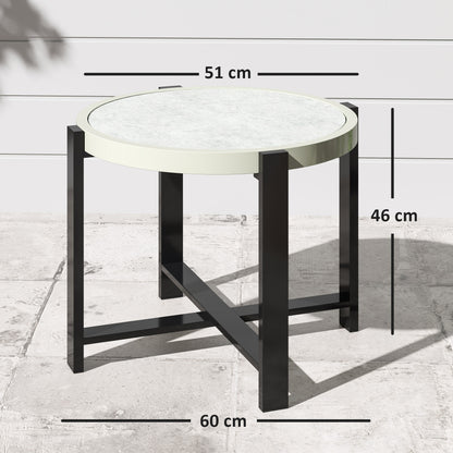 Linado Aluminium Light Grey Round Outdoor Side Table With Marble Effect Glass Top
