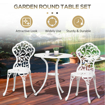 Karipa Cast Aluminium White 3 Piece Outdoor Floral Bistro Dining Set With Table And Chairs