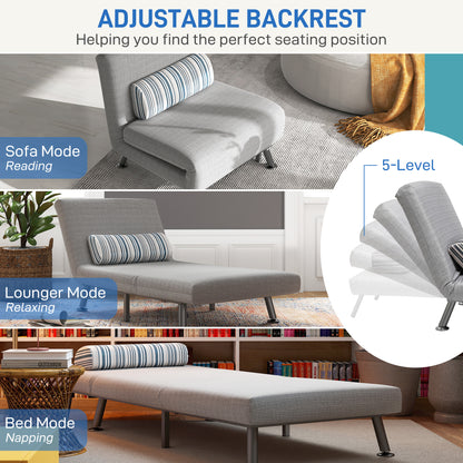 Coyo Kere Fabric Light Grey Single Sofa Bed With Fold Out SleeFauxr Design And Pillow