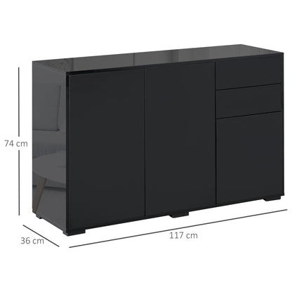 Lino High Gloss Black Sideboard With Push Drawers And 3 Doors