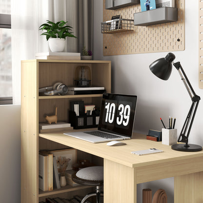 Mane 120cm Natural Wood Study Desk With 6 Tier Bookshelf Storage