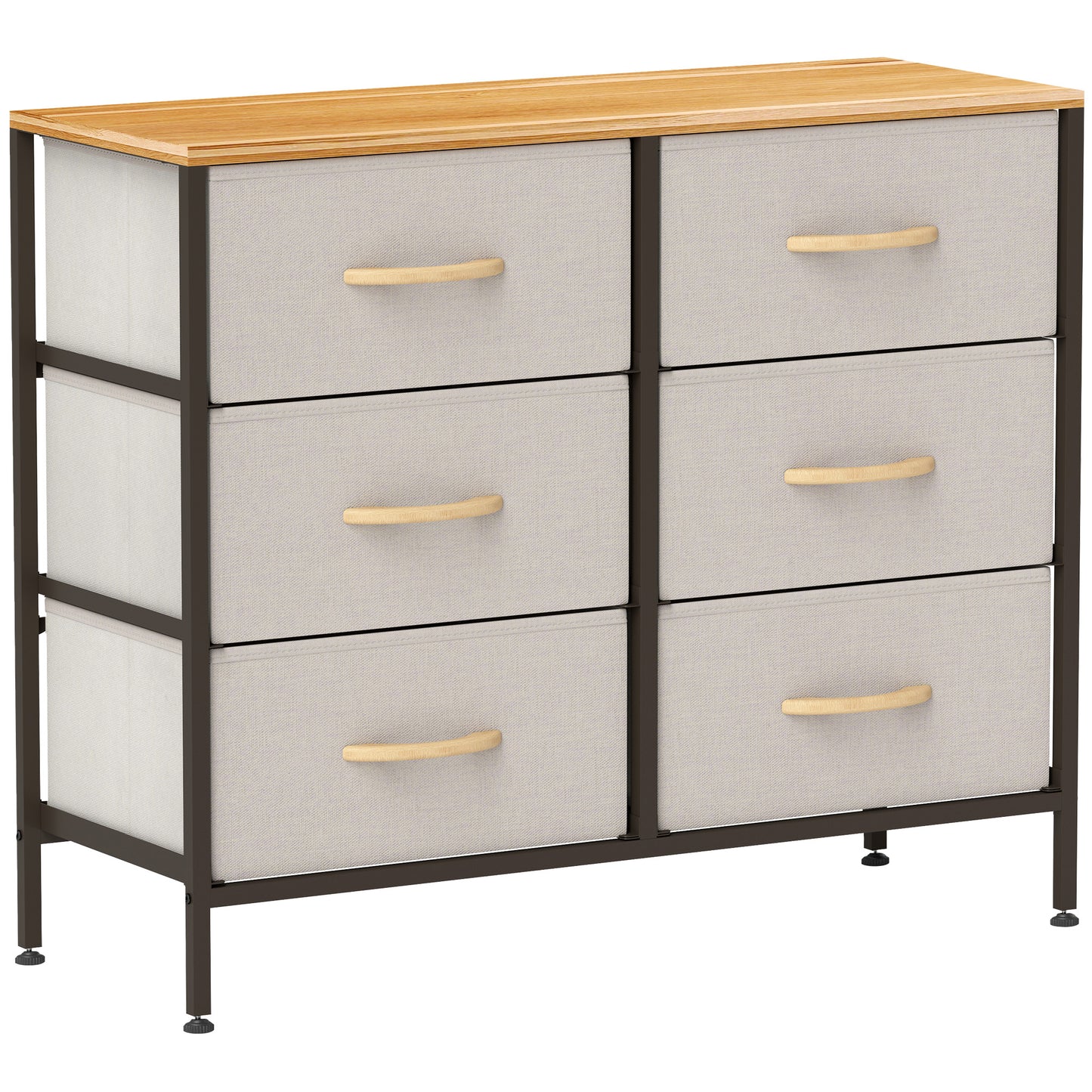 Nali Metal And Fabric Cream White 6 Drawer Industrial Storage Dresser With Steel Frame