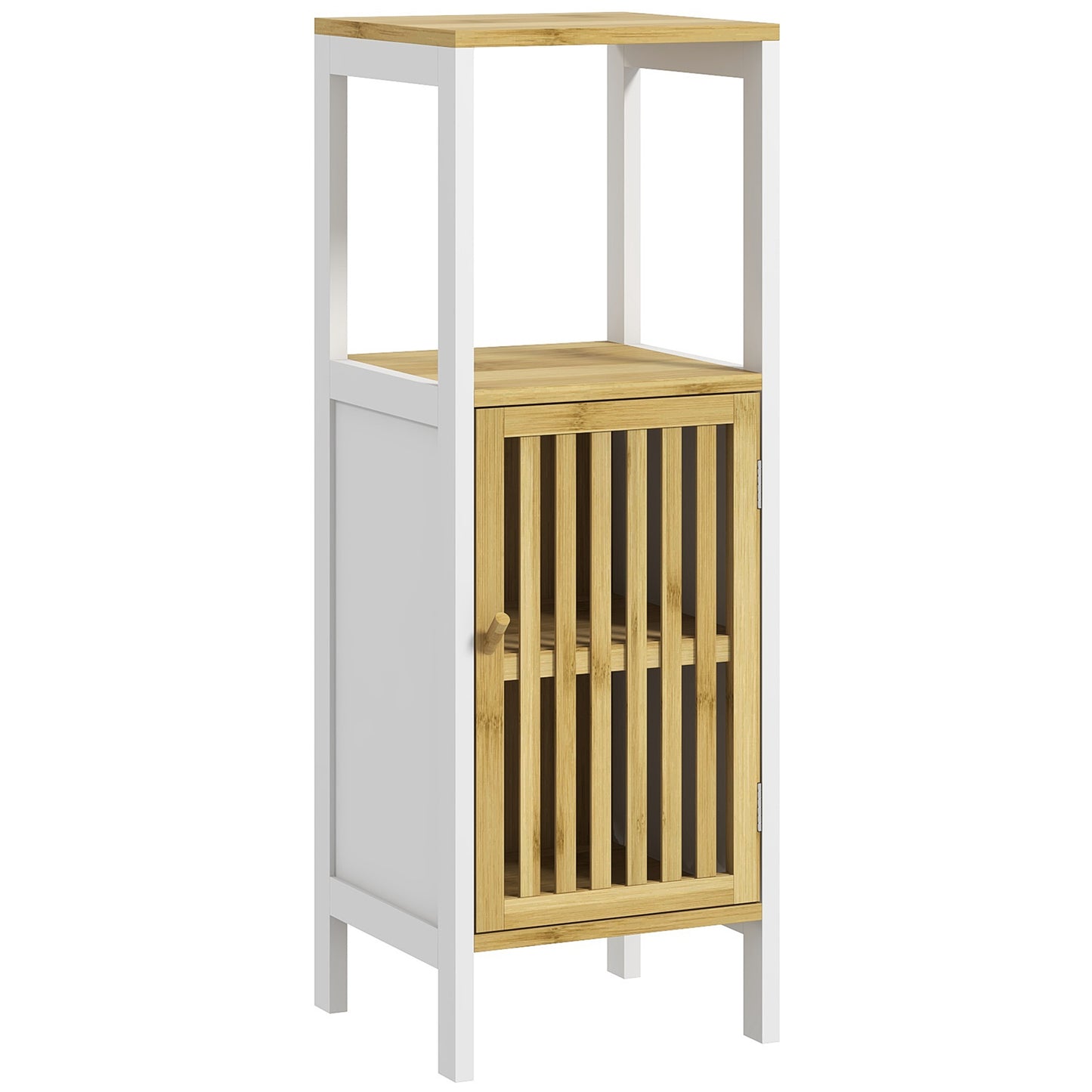 Liba Retro Bamboo Style Bathroom Storage Cabinet With Cut Out Detail
