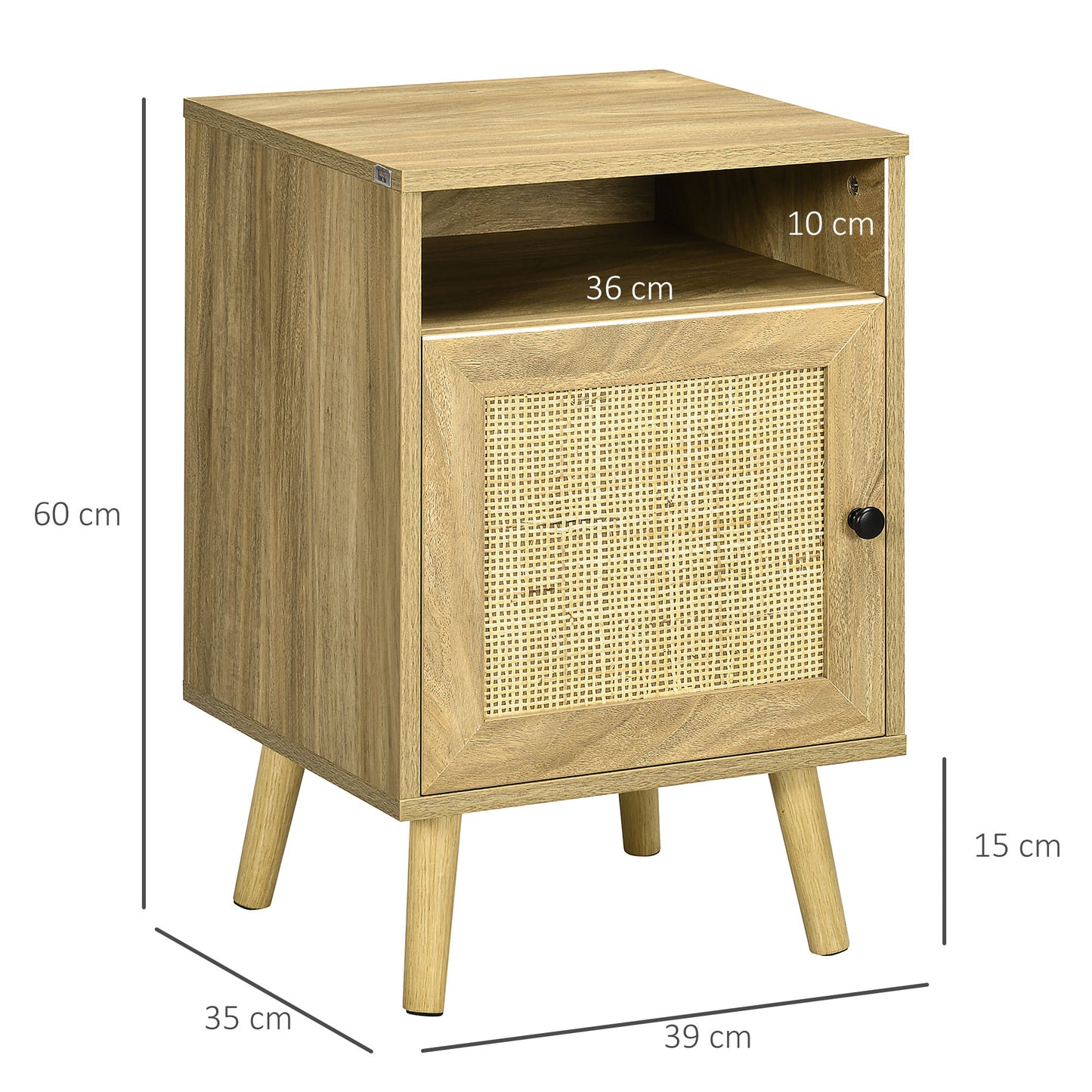 Nepale Natural Wooden Rattan Bedside Table With Drawer And Shelf