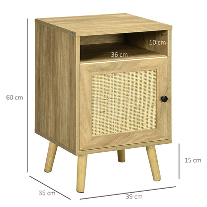 Nepale Natural Wooden Rattan Bedside Table With Drawer And Shelf