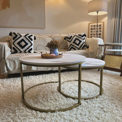 Dividi Metal And Wood White Set Of 2 Round Nesting Side Tables