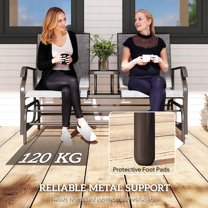 Mukatti  Metal Brown And Grey 2 Seater Garden Glider Bench With Glass Top Centre Table
