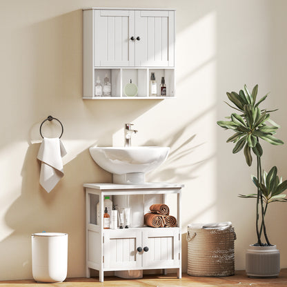 Dilaco White Fauxdestal Sink Storage Cabinet With Double Doors And Internal Shelving