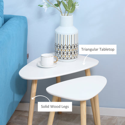 Nolura Wood White Set Of 2 Nesting Side Tables With Solid Wood Legs