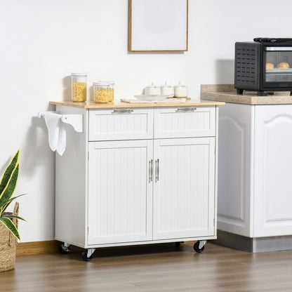 Nopaso Wooden White Kitchen Island With Drawers And Cupboards