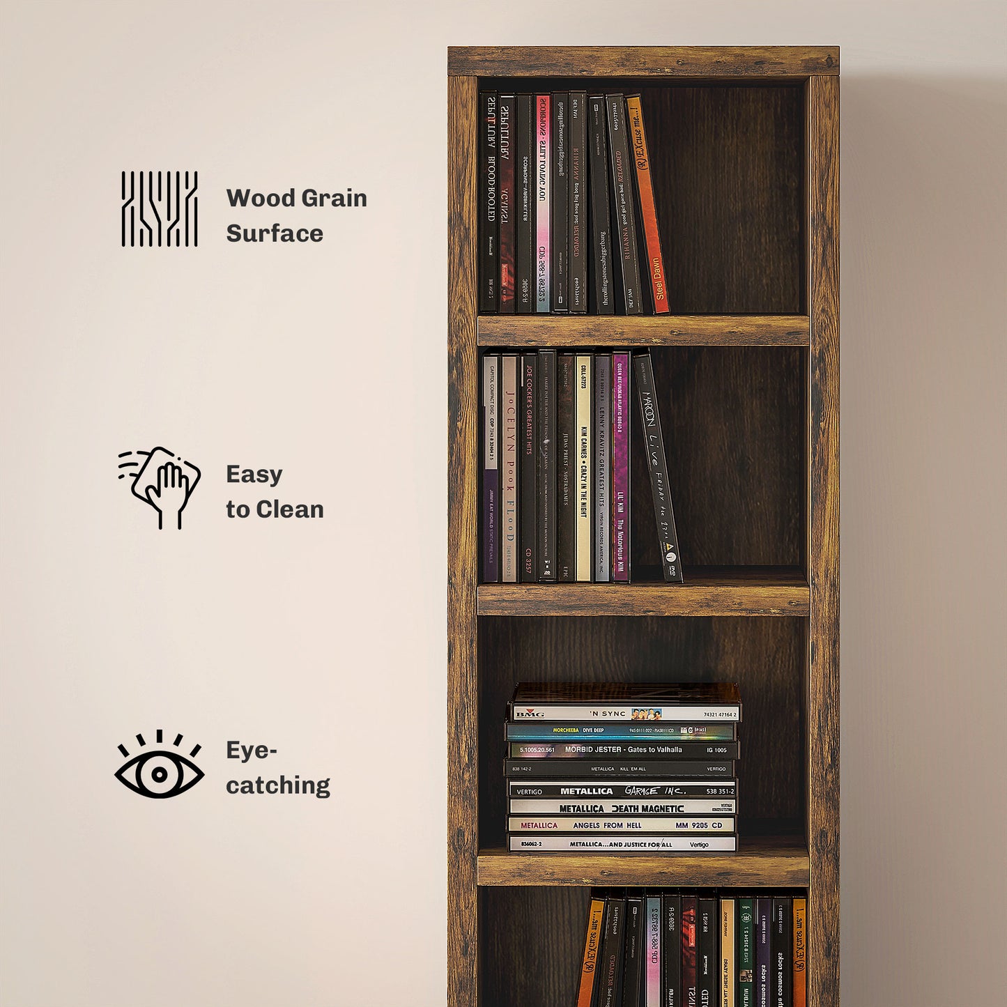 Nedito Wood Rustic Brown Tall Narrow Media Storage Tower With 204 Disc Capacity
