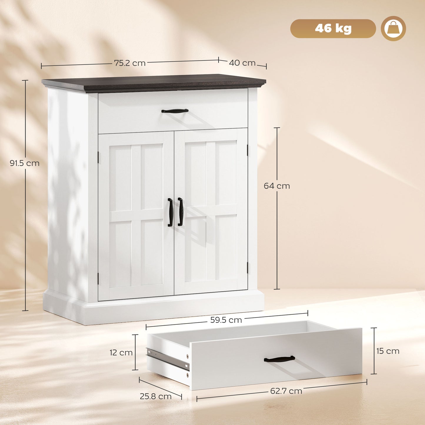 Marina Colu White Farmhouse Sideboard With Drawer Top And Twin Barn Doors