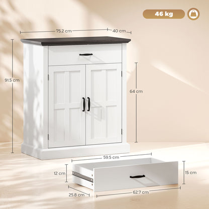 Marina Colu White Farmhouse Sideboard With Drawer Top And Twin Barn Doors