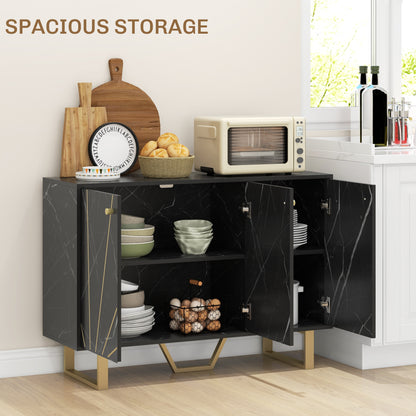 Suno Black Marble Effect Sideboard Golden Metal Legs 3 Doors