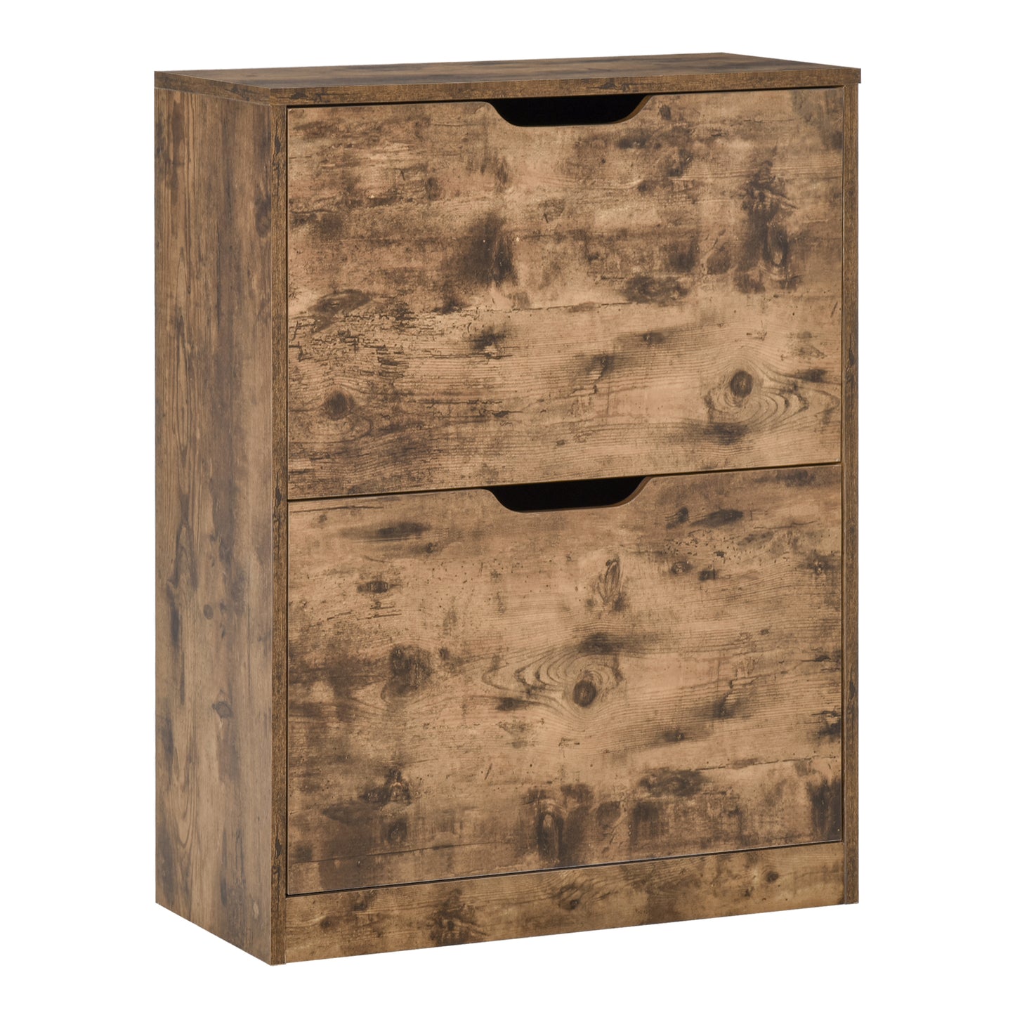 Lifale Wooden Rustic Brown Industrial Shoe Cabinet With 2 Flip Drawers For 12 Pairs