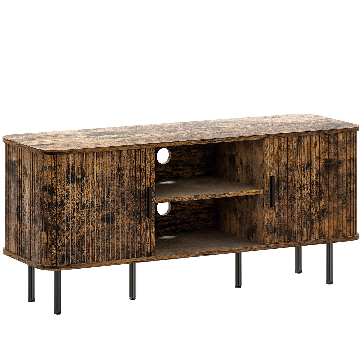 Avaniva 120cm Rustic Brown TV Console With Sliding Doors and Shelf For Screens Up To 55 Inches