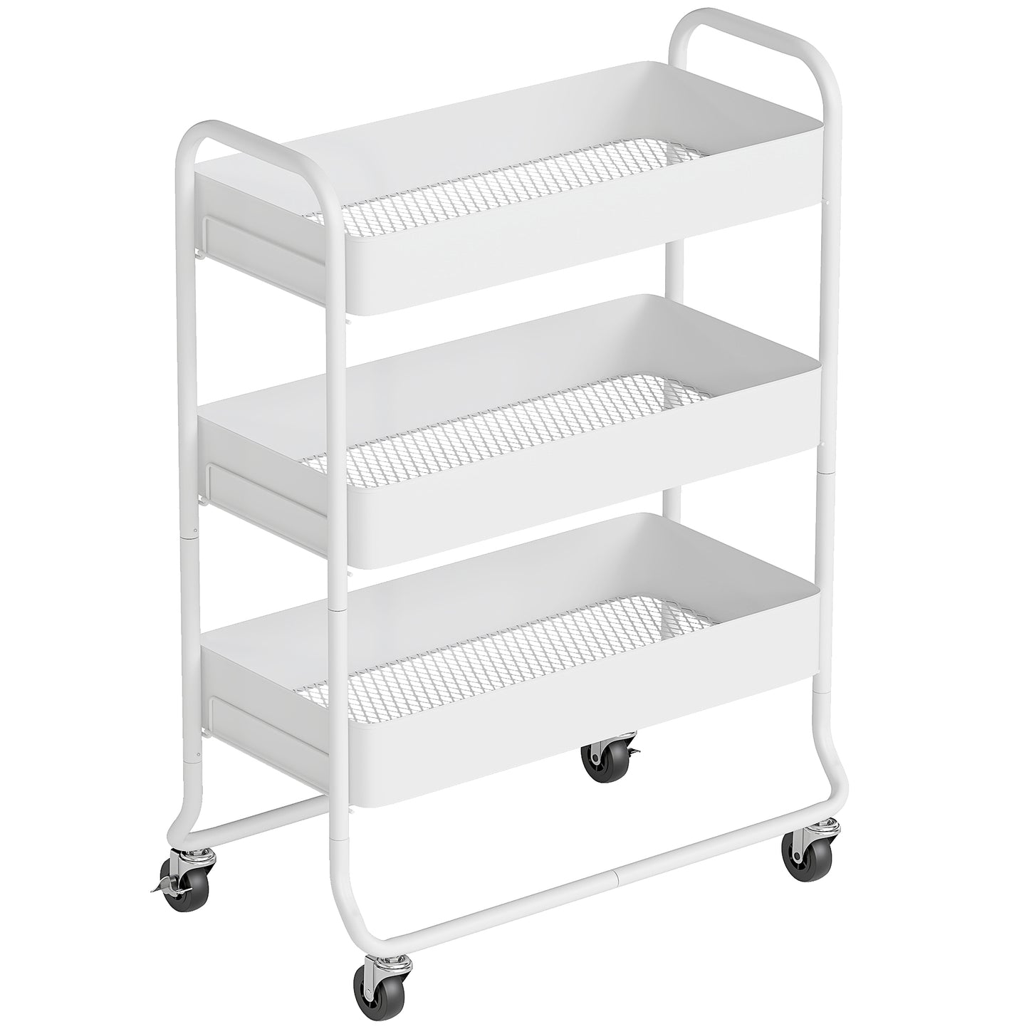 Saseta Sosa Metal White 3 Tier Rolling Utility Trolley With Mesh Baskets