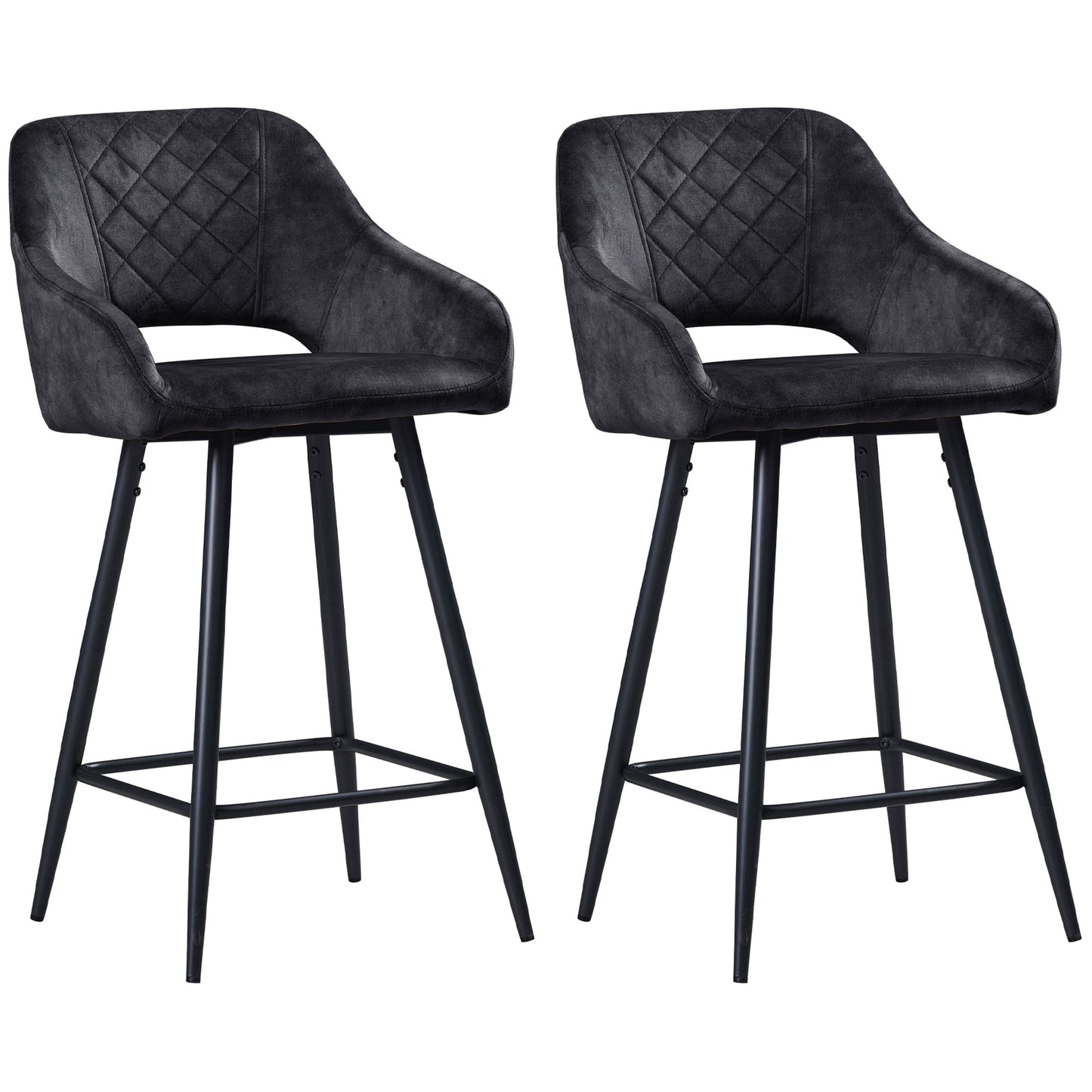 Hanirattu Velvet Dark Grey Bar Stools Set Of 2 With Soft Touch Upholstery And Footrests