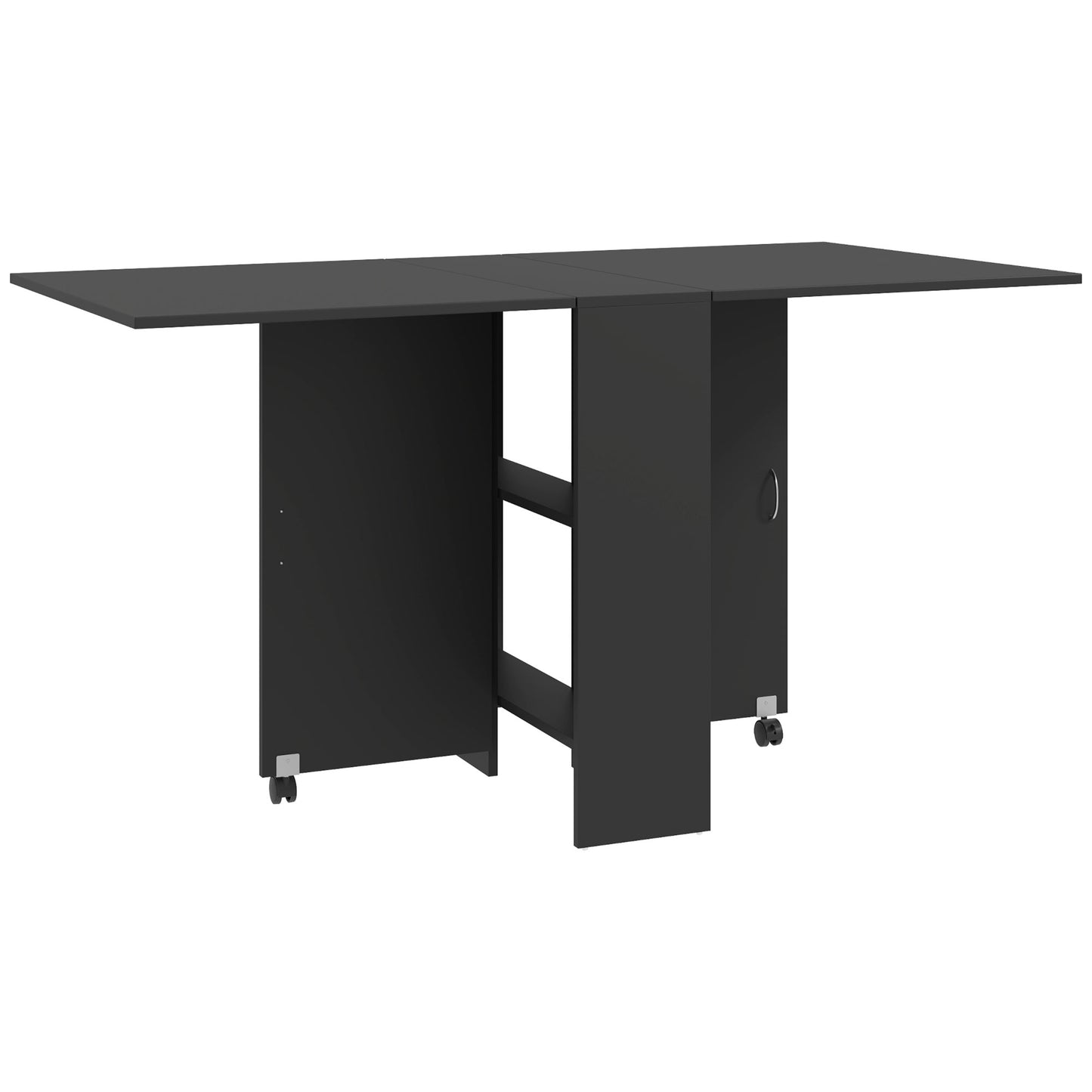 Kafa Laso Wooden Folding Ex10dable Dining Table With Storage Shelves And Wheels