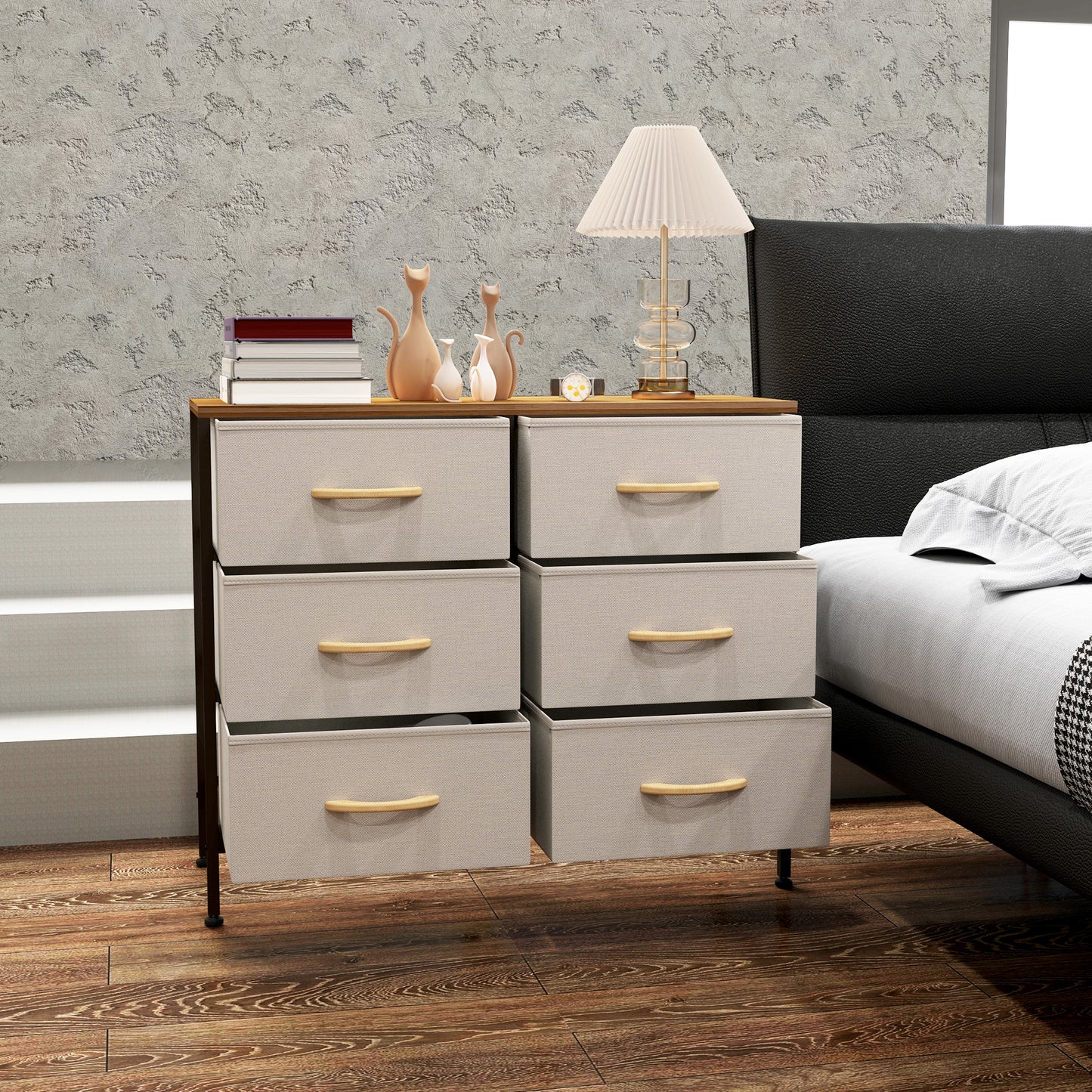 Nali Metal And Fabric Cream White 6 Drawer Industrial Storage Dresser With Steel Frame
