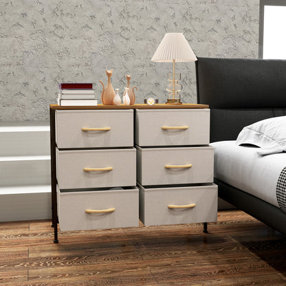 Nali Metal And Fabric Cream White 6 Drawer Industrial Storage Dresser With Steel Frame