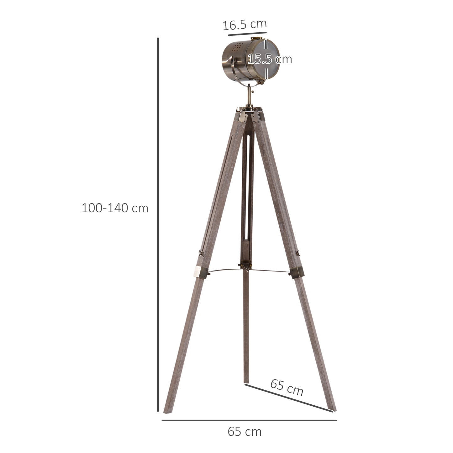 Sosureyo Wood And Metal Grey And Bronze Industrial Tripod Floor Lamp With Adjustable