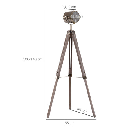 Sosureyo Wood And Metal Grey And Bronze Industrial Tripod Floor Lamp With Adjustable