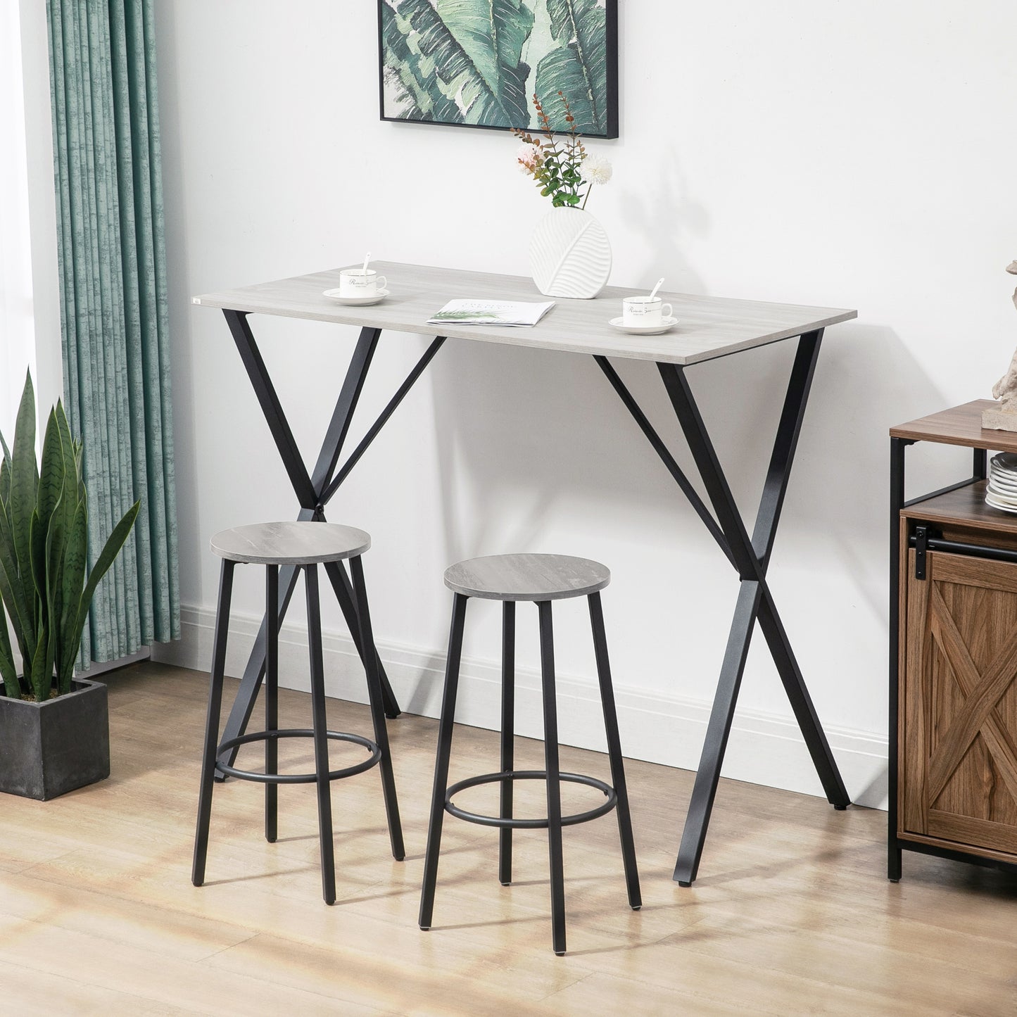 Bakefi Wooden White Rectangular Breakfast Bar Table Seating 4