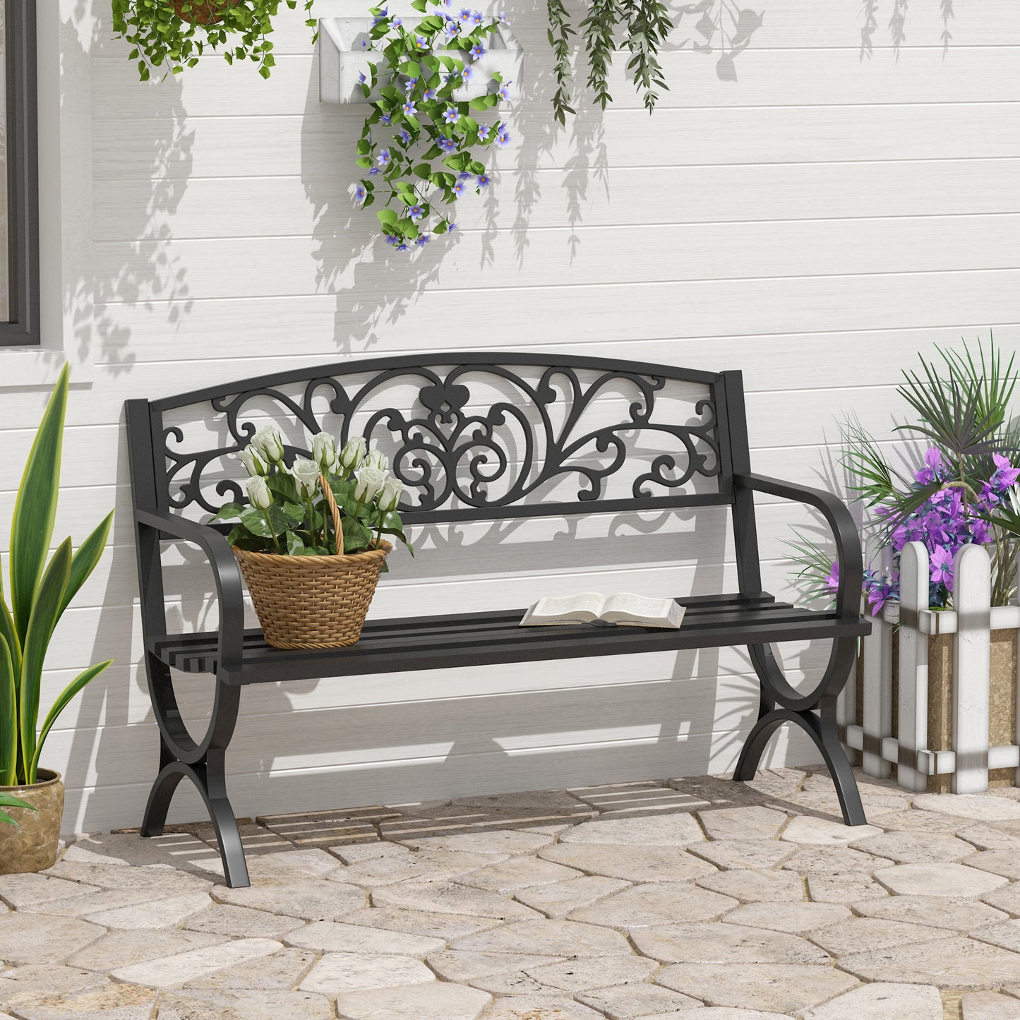 Yota Nile 127cm Steel Black Powder Coated Garden Bench