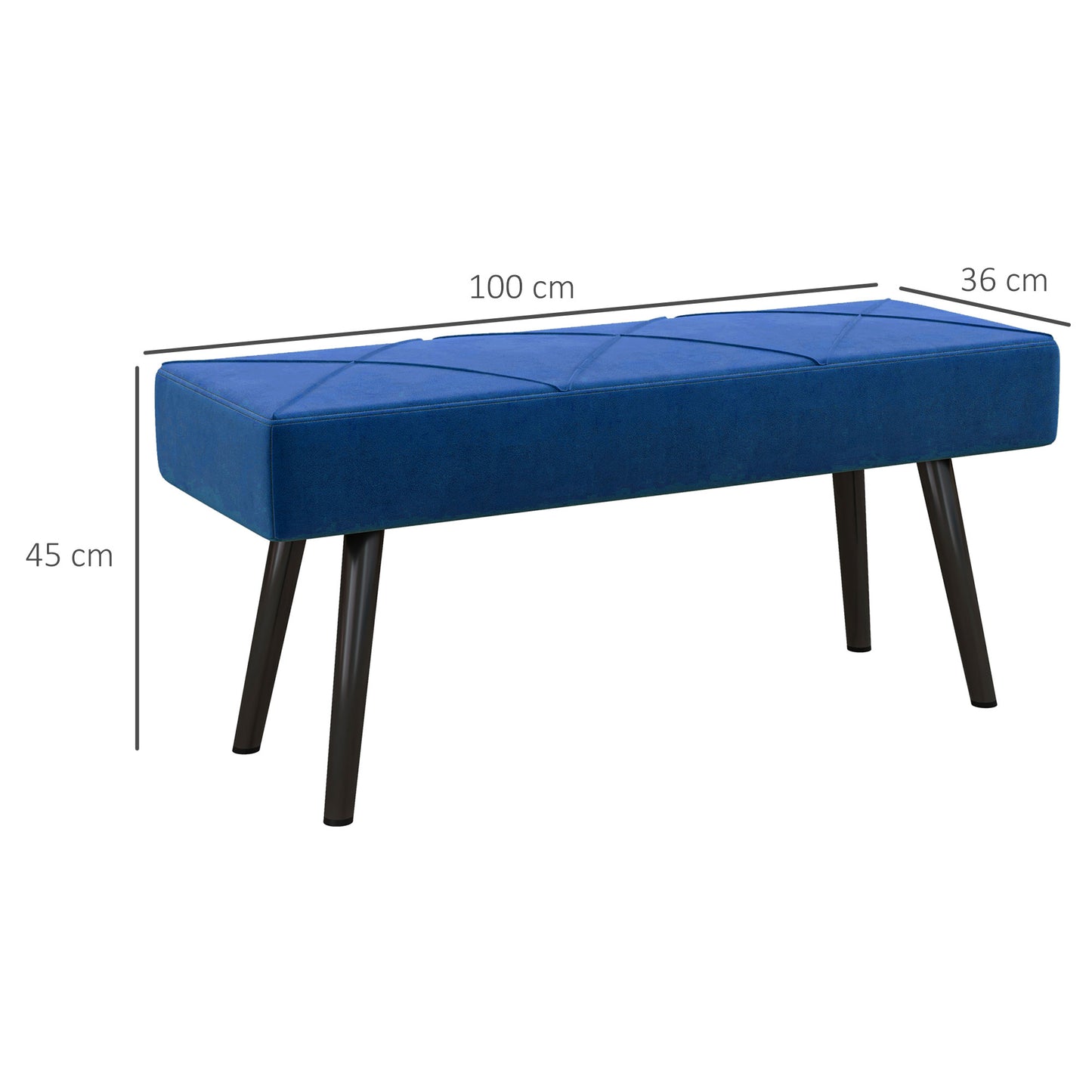 Mazuka Blue End Of Bed Bench With X Frame Black Metal Legs Geometric Pattern