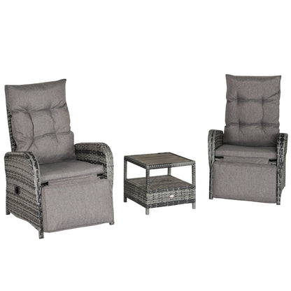 Nodika Rattan Grey 2 Seater Outdoor Bistro Set with Reclining Armchairs and Table