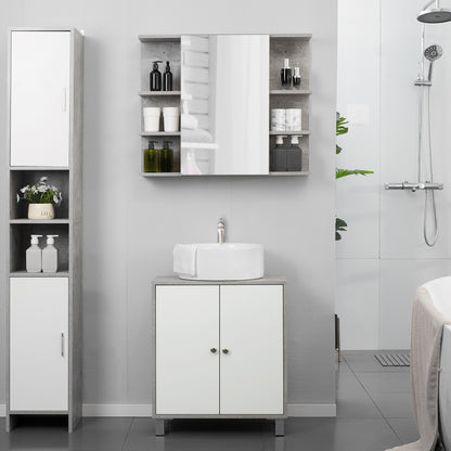 Lisa Keco Under Sink Vanity Storage Cabinet With Adjustable Shelves In White And Grey