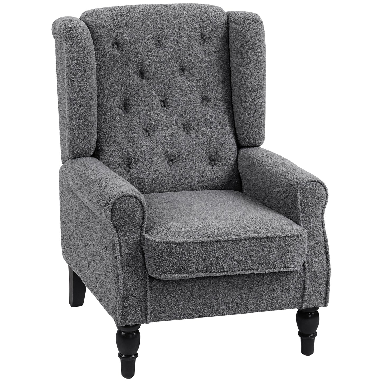 Nocova Grey Boucle Retro Wingback Accent Armchair Soft Sherpa Fleece Upholstery