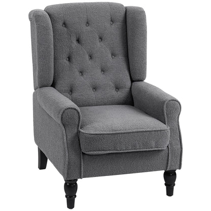 Nocova Grey Boucle Retro Wingback Accent Armchair Soft Sherpa Fleece Upholstery