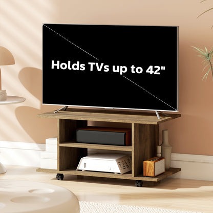Avavello 80cm Walnut Finish Mobile TV Storage Unit With Shelves And Bookcase Style