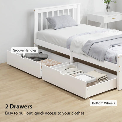 Sutton White Wooden Single Bed Frame 2 Integrated Storage Drawers