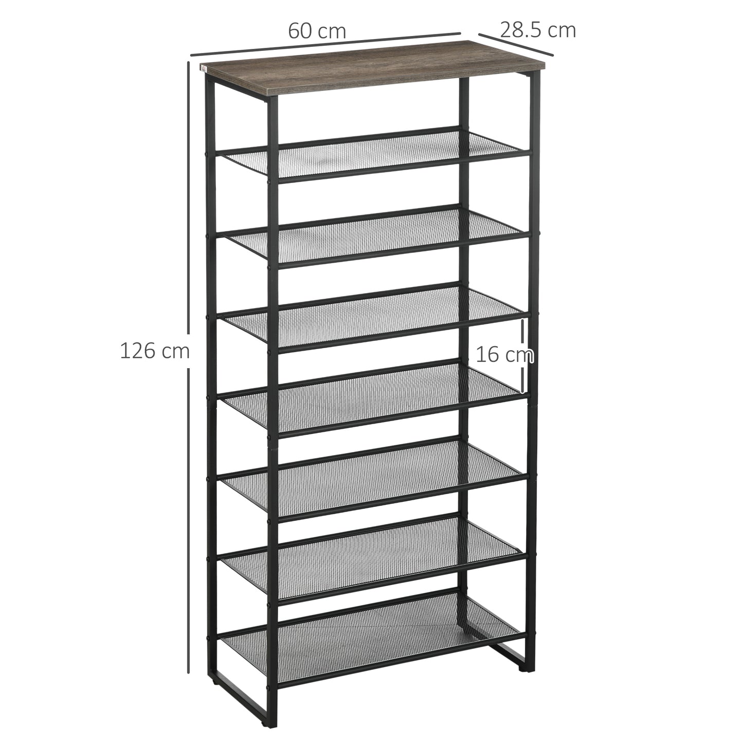 Malo Metal Grey 8 Tier Shoe Rack With Mesh Shelves For 21 To 24 Pairs