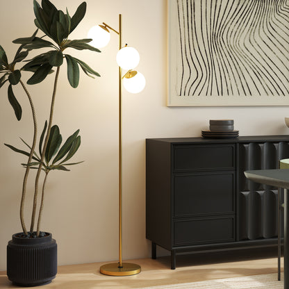 Lidi Metal Gold Tone 3 Light Tree Floor Lamp With Globe Shades Adjustable Colour Light
