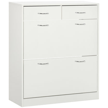 Fafina Wooden White Slim Shoe Cabinet With 2 Flip Drawers For 12 Pairs
