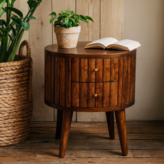 Capri Stripe Chestnut Mango Wood Bedside Table