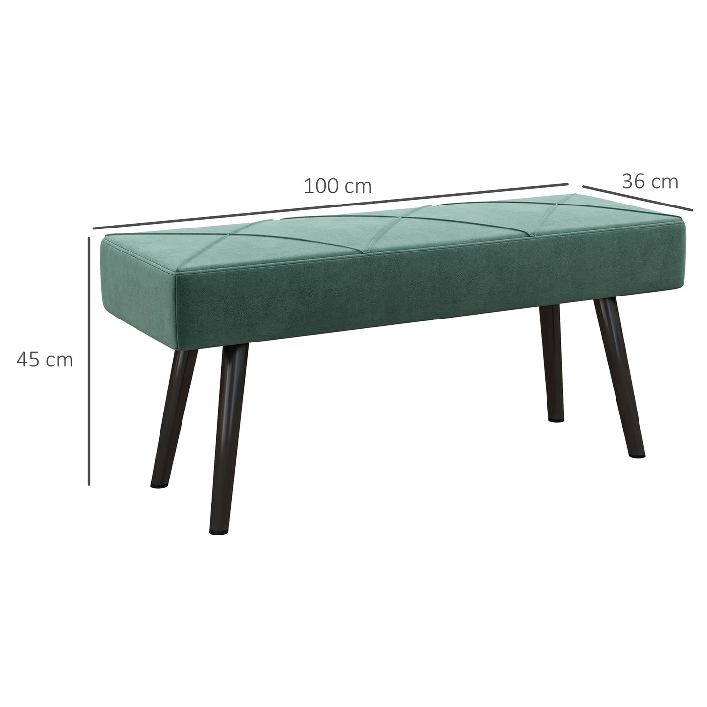 Mazuka Green  End Of Bed Bench With X Frame Black Metal Legs Geometric Pattern