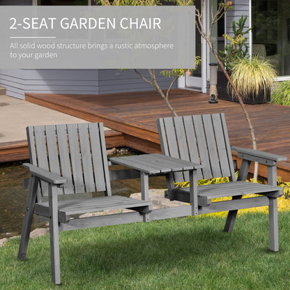 Sasumi Grey Wooden 2 Seater Slatted Bistro Set with Integrated Table