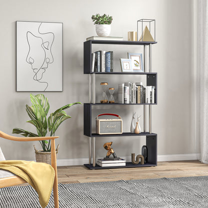 Fire Wood Black 5 Tier S ShaFauxd Freestanding Bookcase